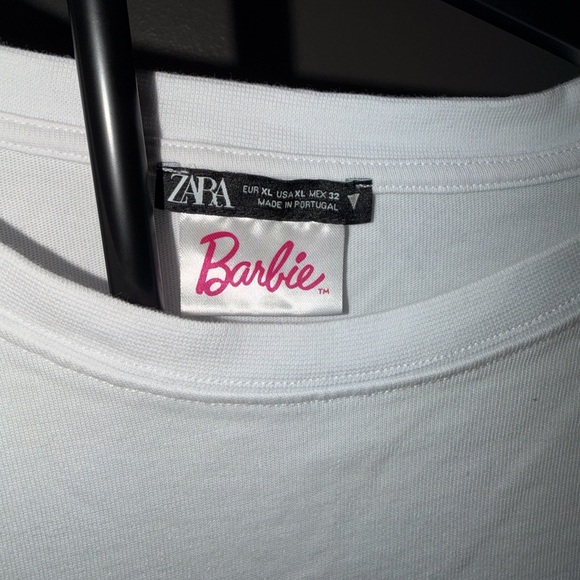 Zara Barbie White T-Shirt Pink Logo Tee Barbiecore Women’s XL - Picture 5 of 5